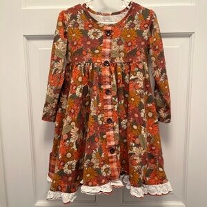 {Gigi and Max} Floral Long Sleeve Dress with Lace Trim
